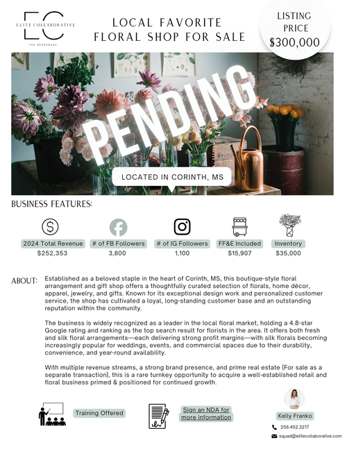 *PENDING SALE* Local Favorite Floral & Gift Shop $300,000