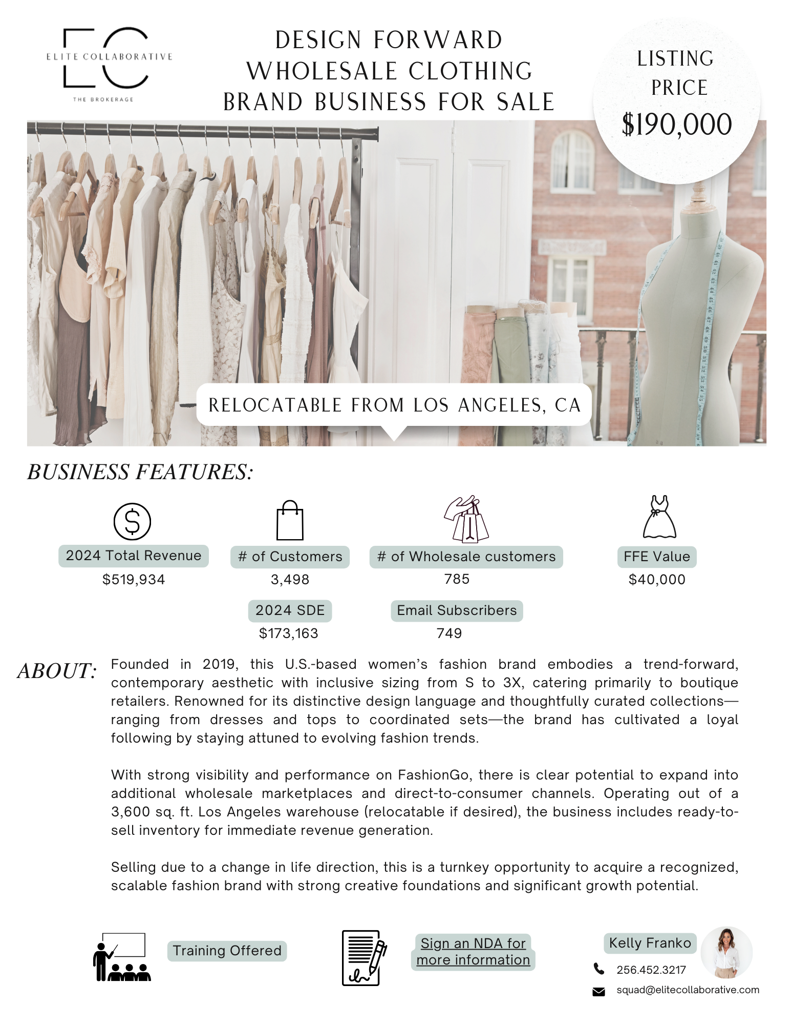 Design Forward Wholesale Clothing Brand $190,000