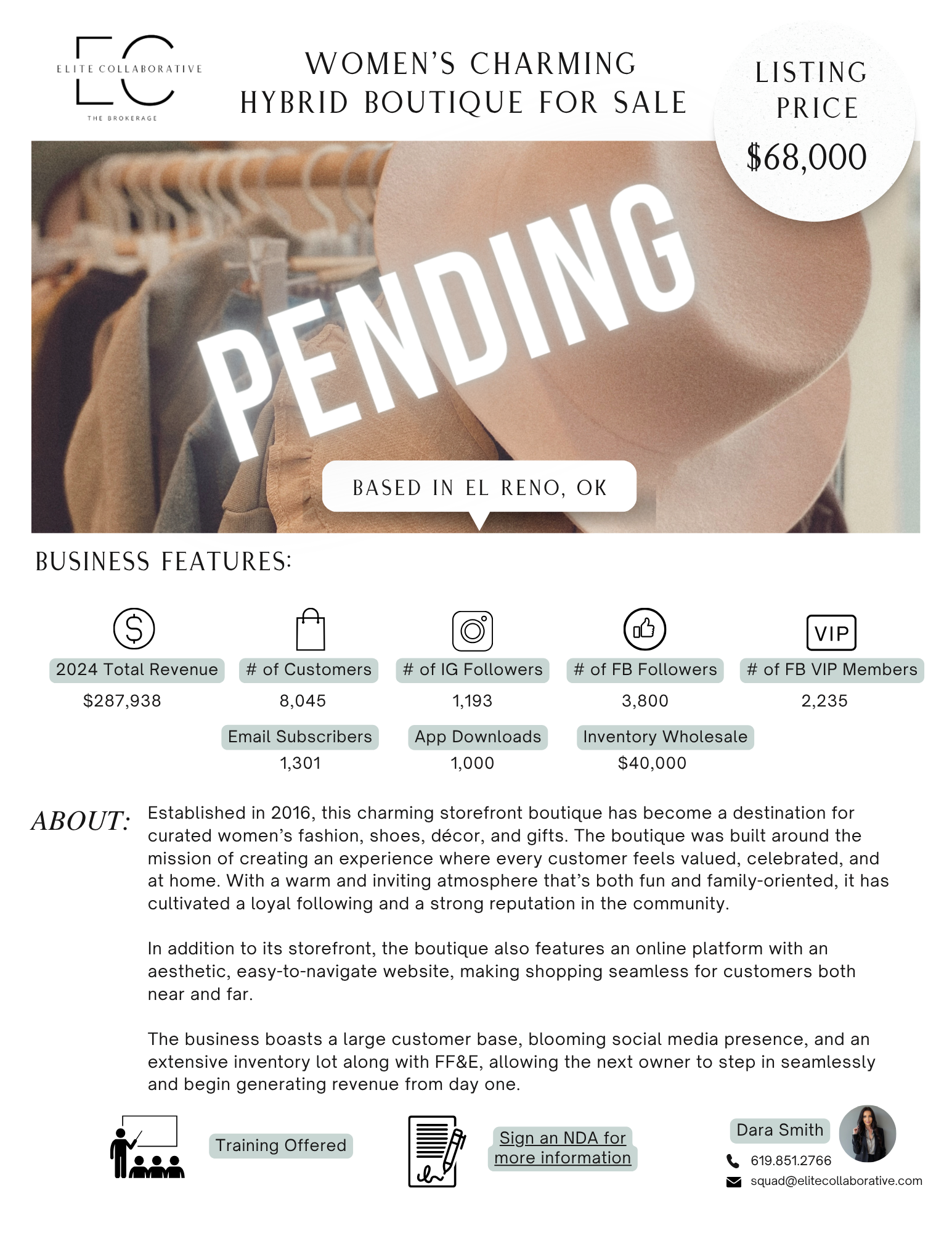 *PENDING SALE* Women's Charming Hybrid Boutique $68,000