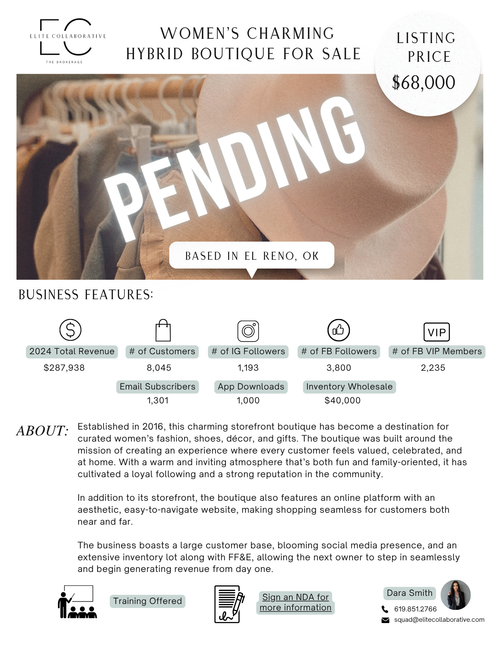 *PENDING SALE* Women's Charming Hybrid Boutique $68,000