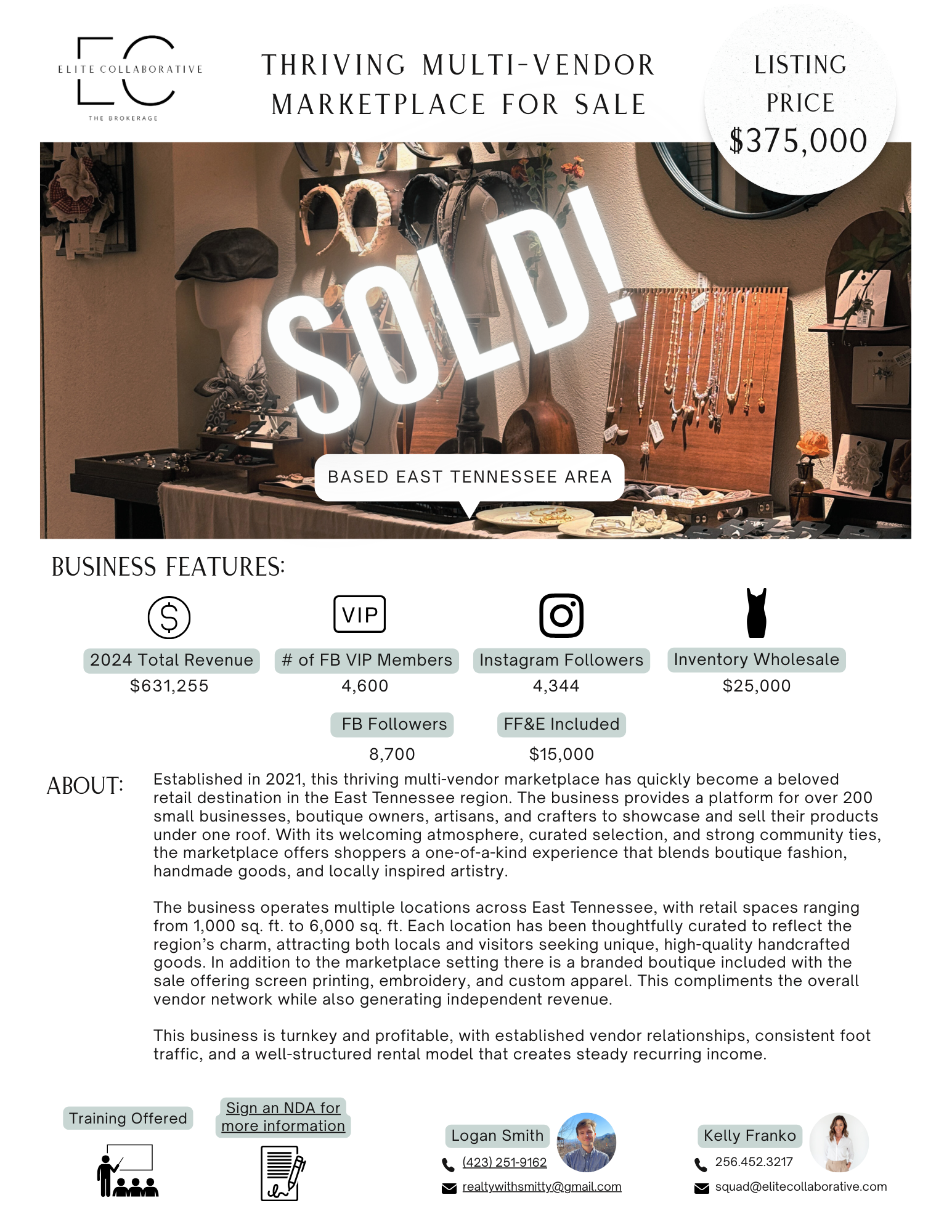 *SOLD* Profitable 2 Location Multi-Vendor Marketplace/$194K+ SDE/$946K+ Rev - $375,000