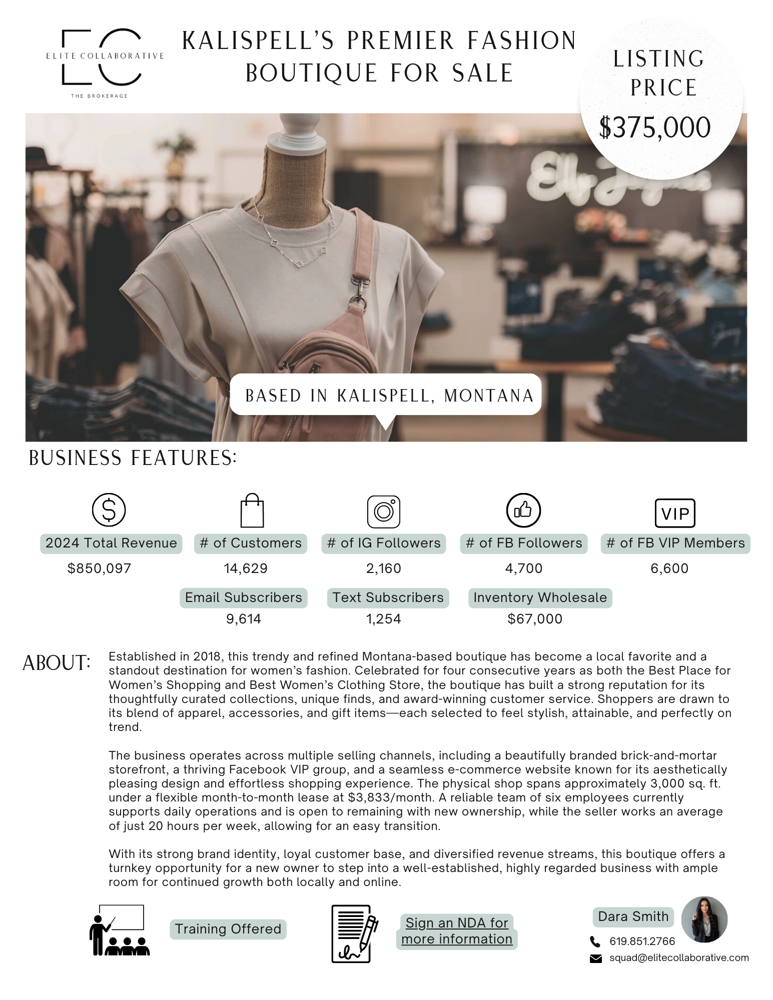 Kalispell's Premier Fashion Boutique $375,000