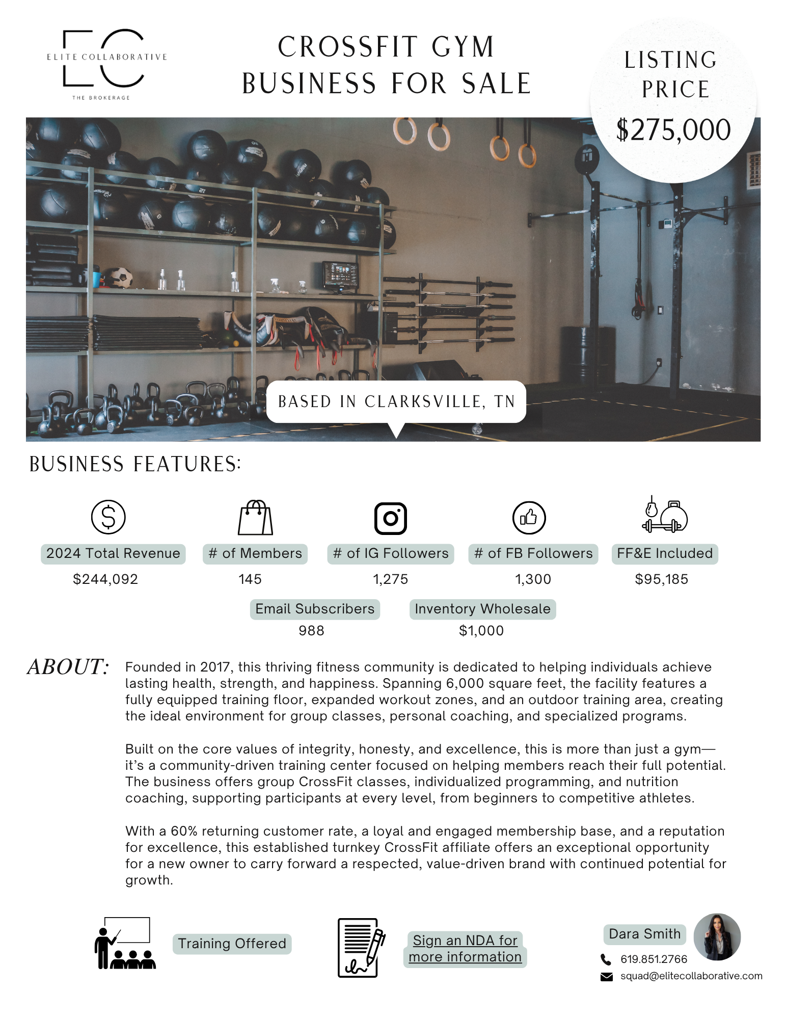 Established CrossFit Gym $275,000