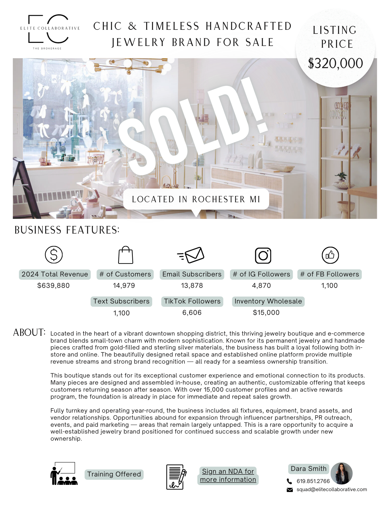 *SOLD* Thriving Downtown Jewelry Boutique + Online Store $320,000