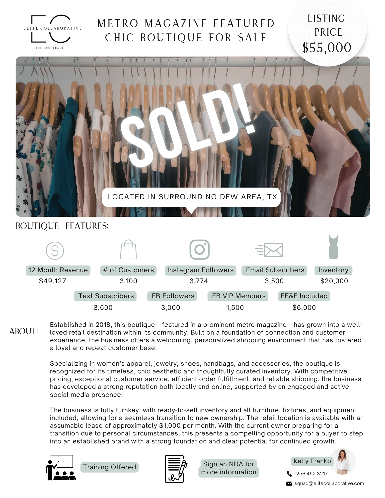 *SOLD* Gorgeous Metro Magazine Featured Turnkey Women's Boutique