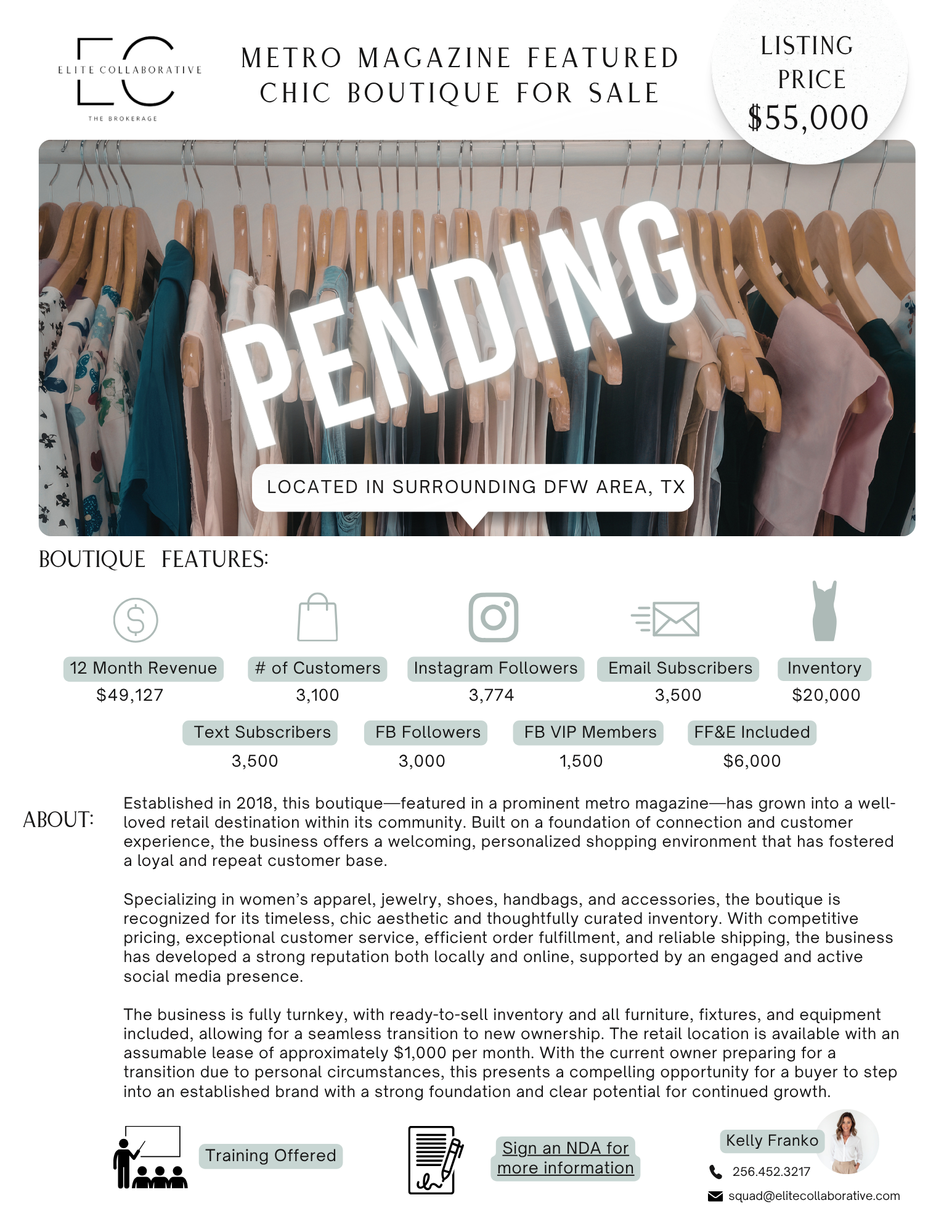 *Pending Sale* Gorgeous Metro Magazine Featured Turnkey Women's Boutique