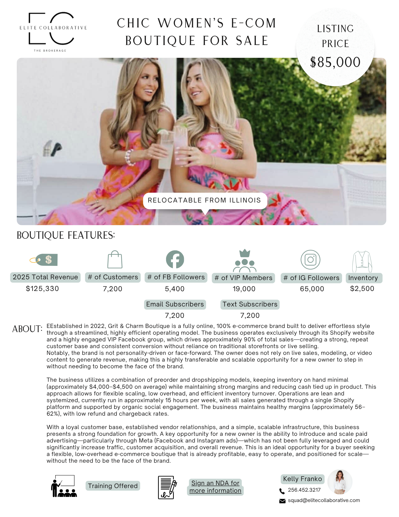 Fully Online Women's Boutique/$175K Rev/7K+ Customers/62K IG Followers