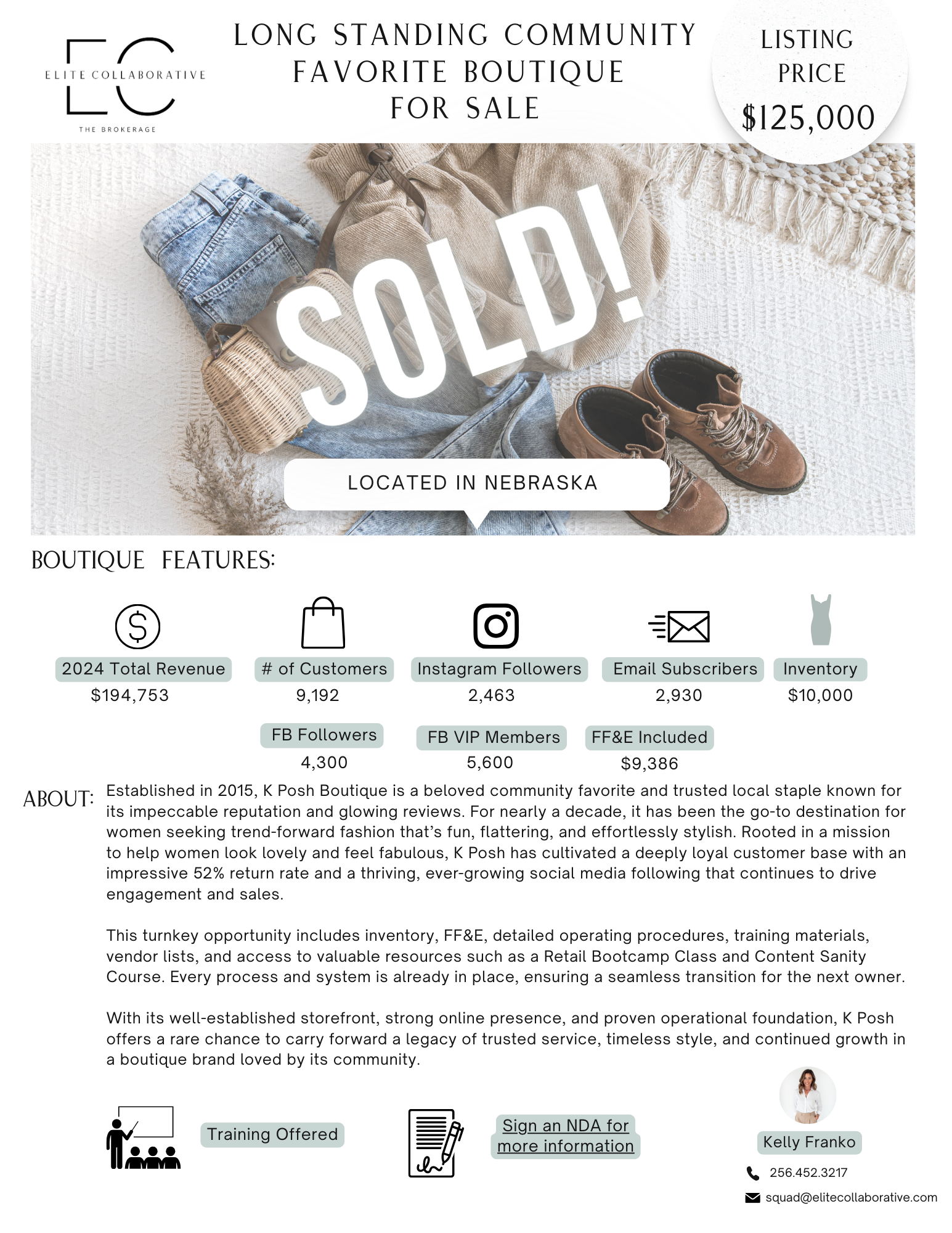 *SOLD* Long Standing Community Favorite Boutique $125,000