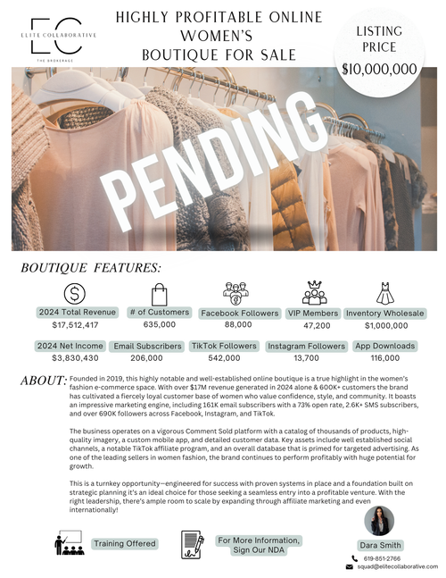 *PENDING SALE* Highly Profitable Online Women's Boutique $10,000,000