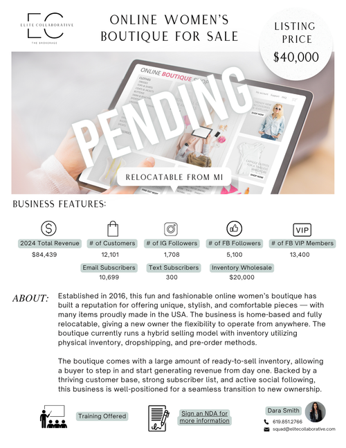 *PENDING SALE* Home-Based Online Boutique $40,000