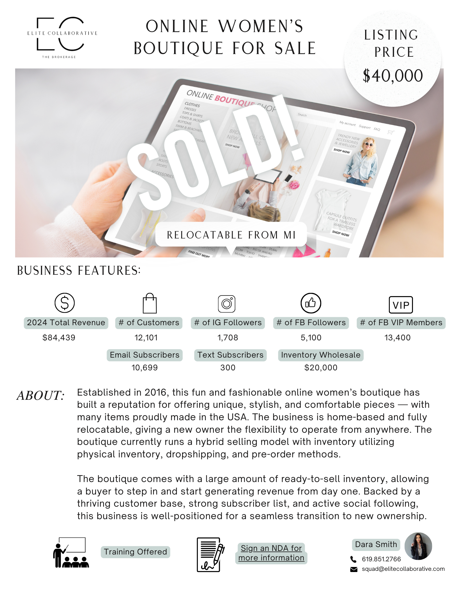 *SOLD* Home-Based Online Boutique $40,000