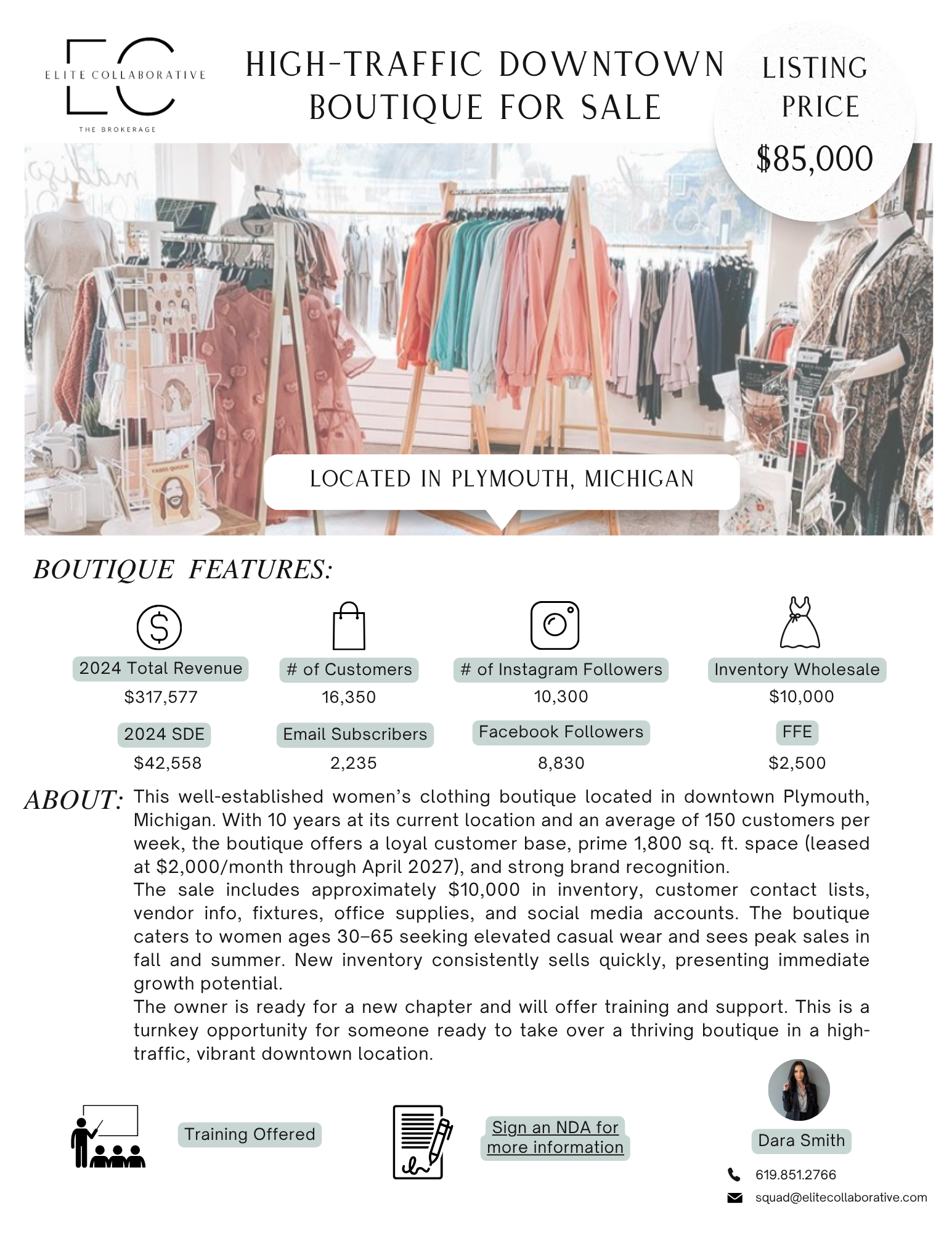 Women's Storefront Boutique $85,000