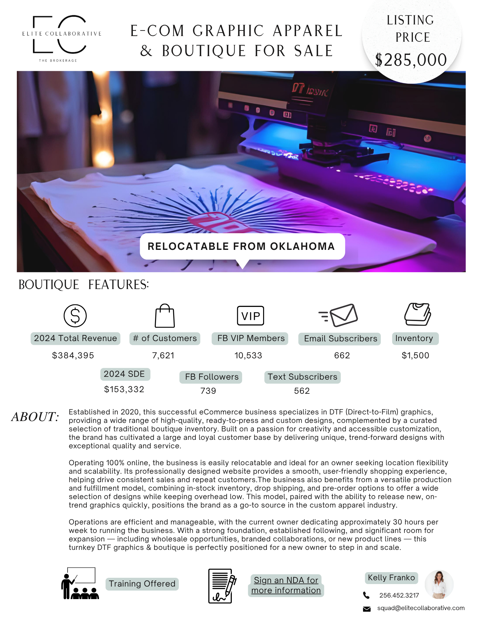 Online Only DTF & Women's Apparel Boutique $285,000