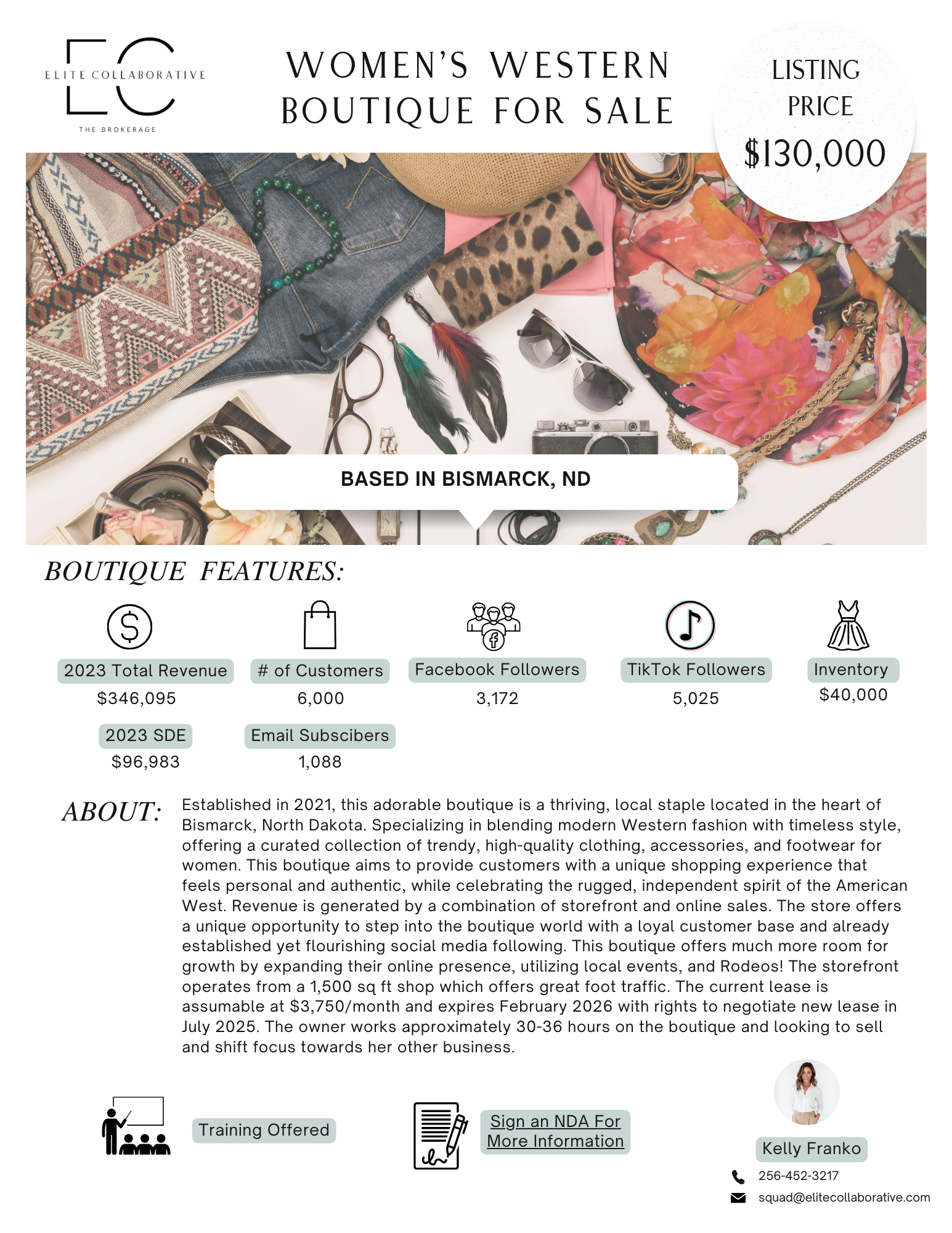 Women's Western Boutique $130,000