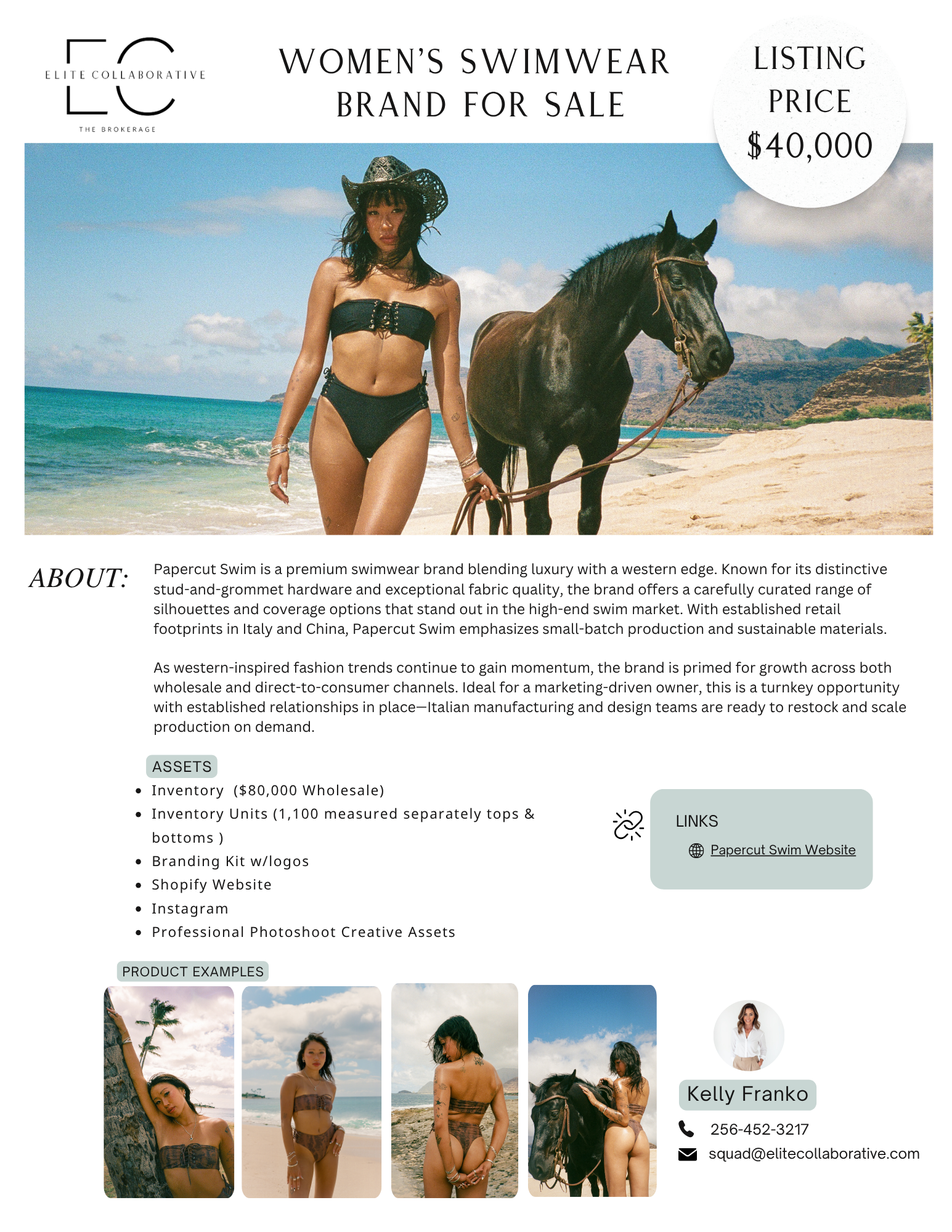 $80K in Luxury Swimwear Inventory/Professional Creatives/Website - $40,000