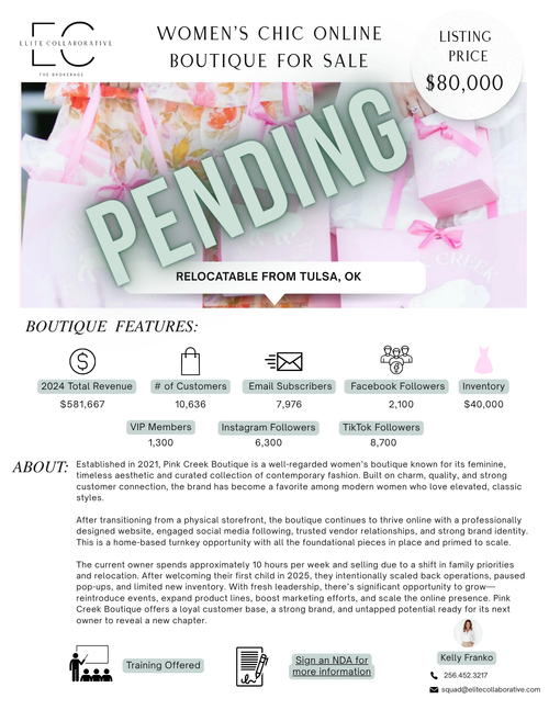 Chic Online Women's Boutique $80,000