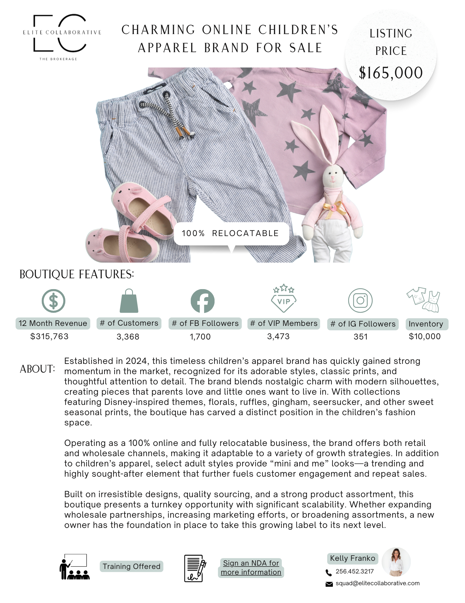 Popular Home-Based Ecomm Children's Boutique $165,000