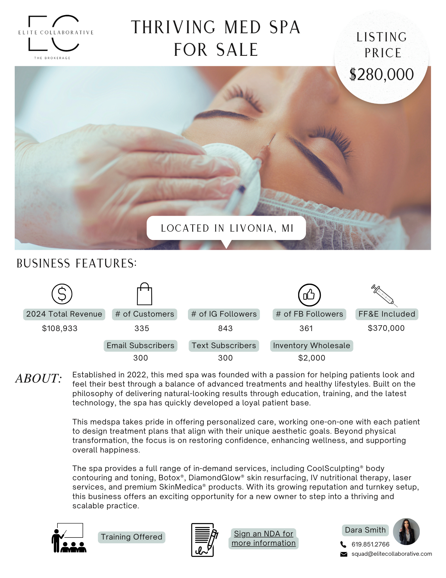 Turnkey Med Spa w/ $370K in FFE | 5 Star Review, Huge Growth Potential - $280,000