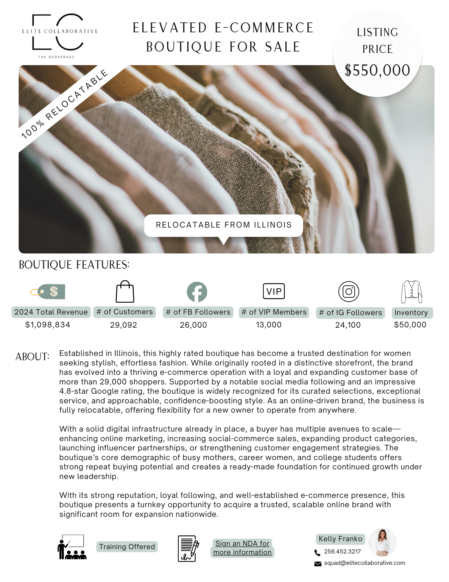 Booming Ecomm Women's Boutique $550,000