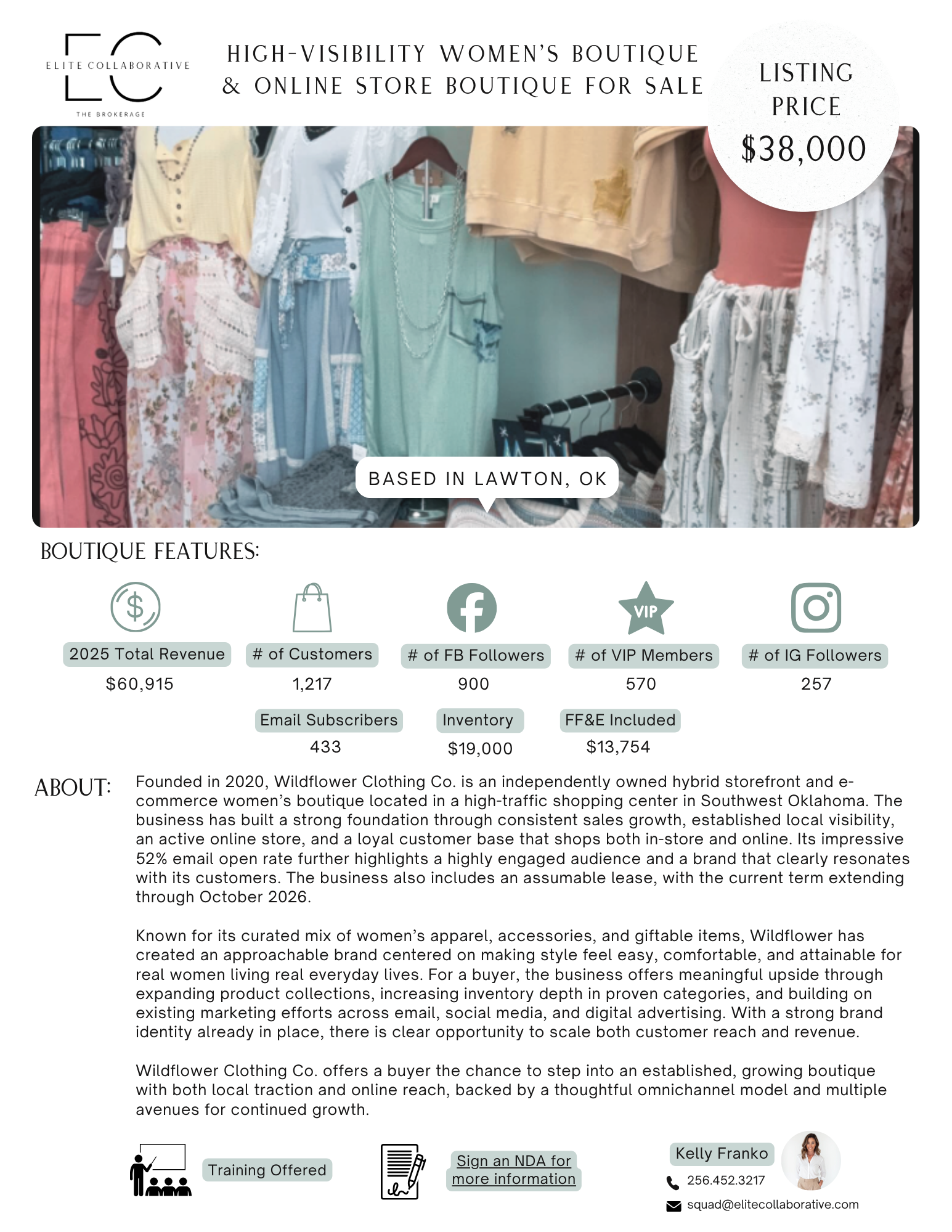 Gorgeous Turnkey Women’s Boutique in High-Traffic Location Lawton, OK